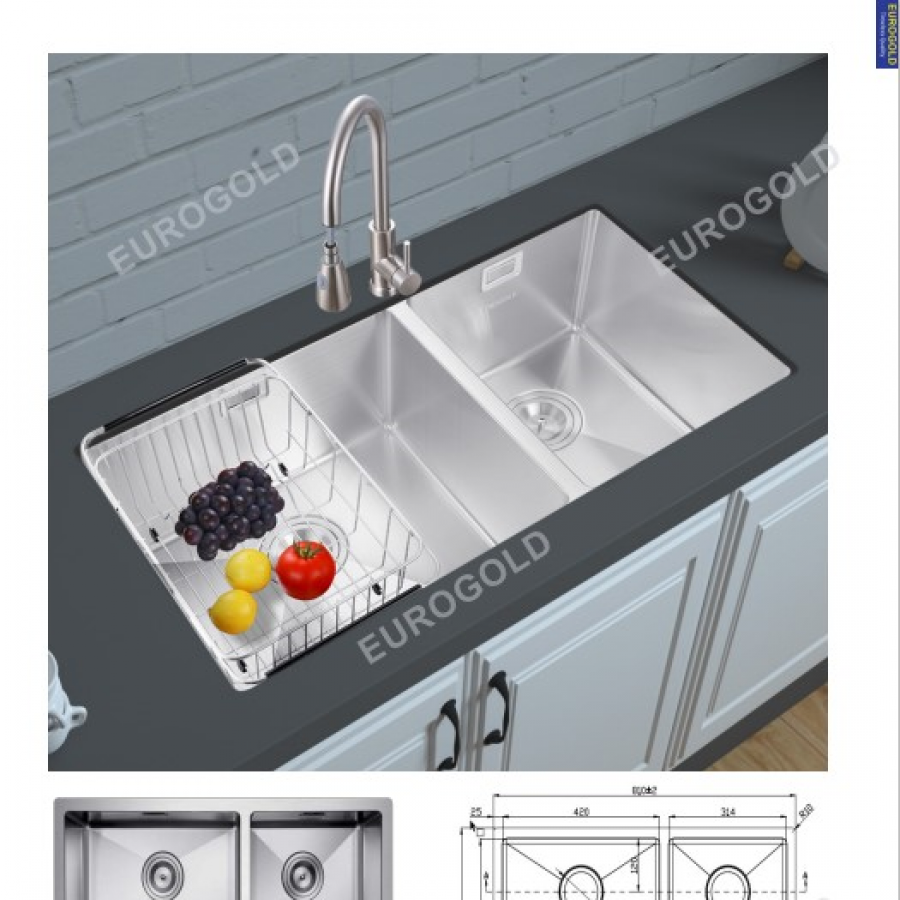 Chậu rửa inox SUS304 kèm khay inox, khay gài dao dày 1.0mm  EUS68144