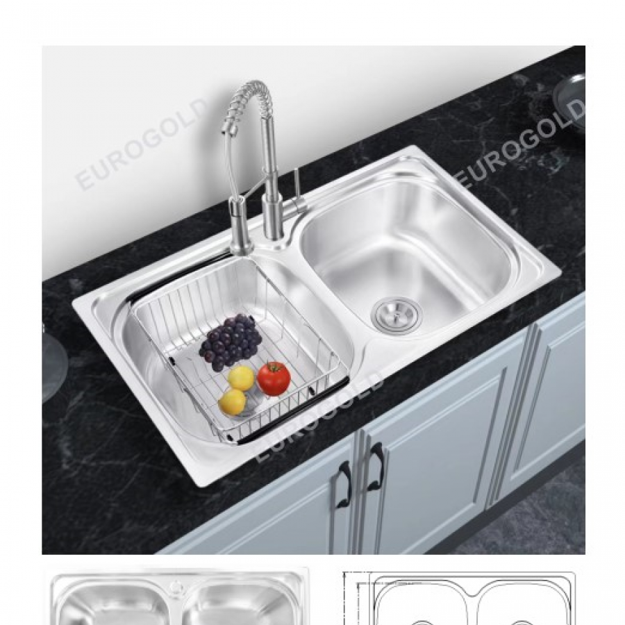 Chậu rửa inox SUS304 kèm khay inox, khay gài dao dày 1.0mm  EUS67848