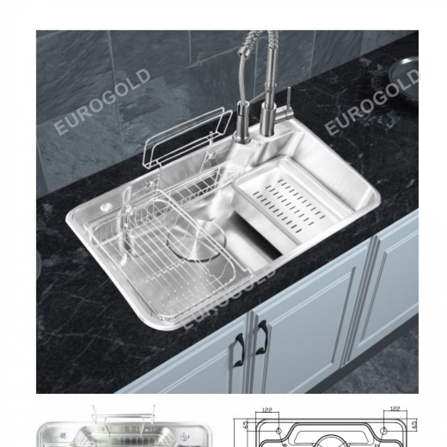 Chậu rửa inox SUS304 kèm khay inox, khay gài dao dày 1.0mm  EUS88050