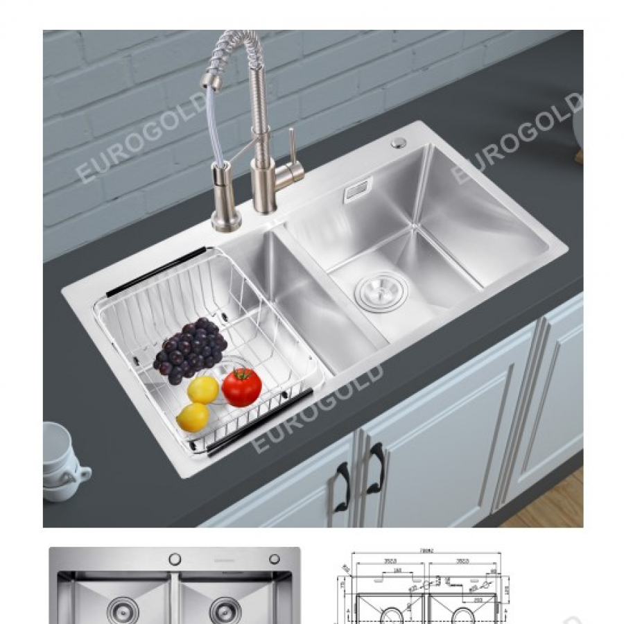 Chậu rửa inox SUS304 kèm khay inox, khay gài dao dày 1.0mm  EUS47878