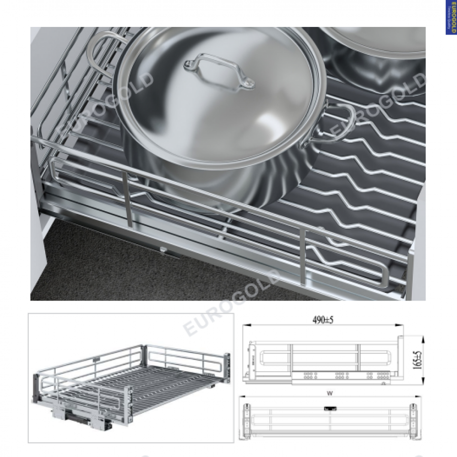 Giá Xoong Nồi- Bát Đĩa SUS304 Nan OVal - Ray Giảm Chấn EPV5070