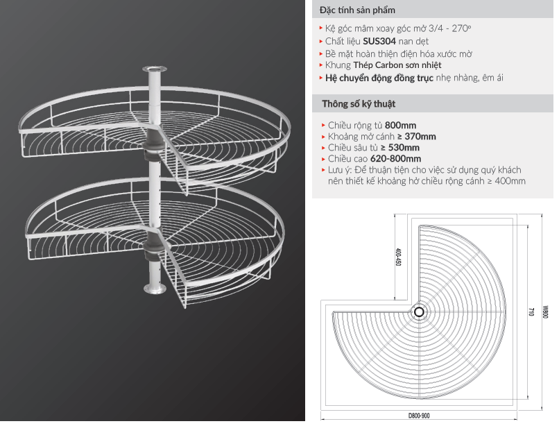 Mâm Xoay 3/4 - 270o  SIRIUS SERIES XC.270.80S