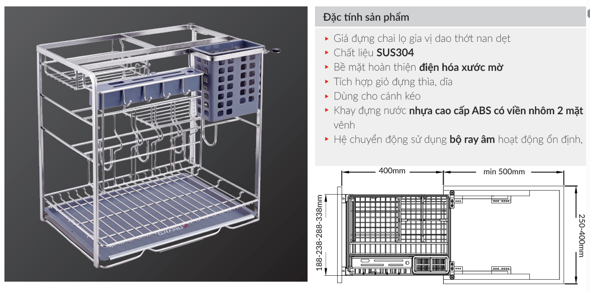 Giá Đựng Chai Lọ Gia Vị Dao Thớt Nan Dẹt  SIRIUS SERIES XK.25S