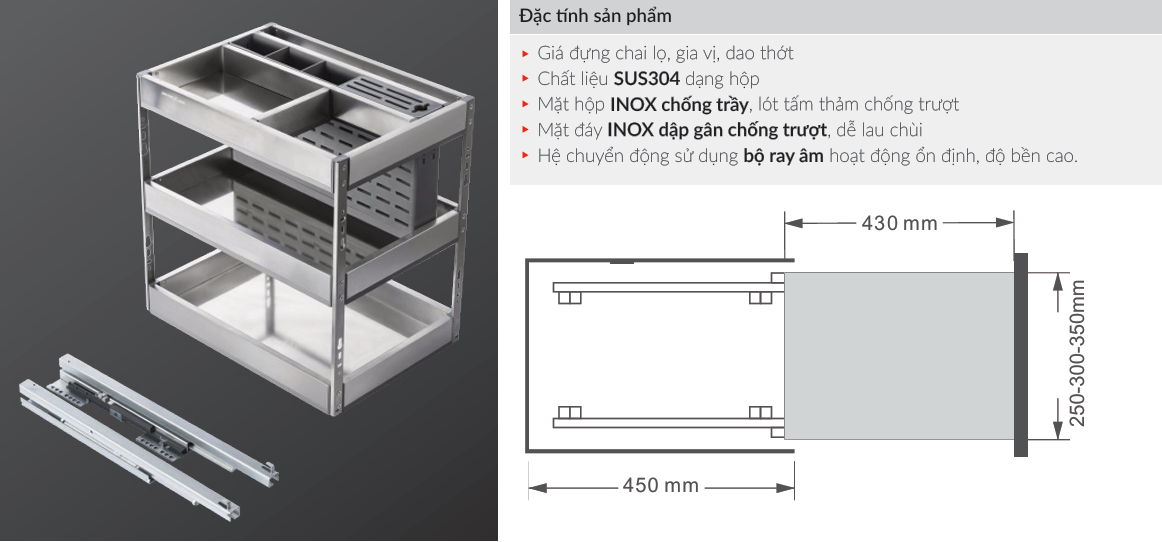 Giá Đựng Chai Lọ, Gia Vị, Dao Thớt  SIRIUS SERIES XK.B30S