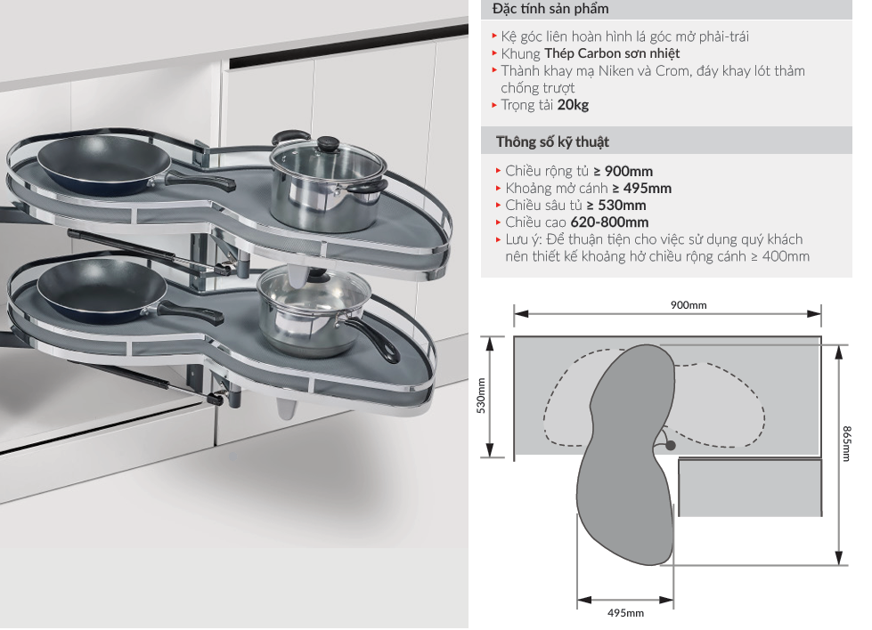 Kệ Góc Liên Hoàn Hình Lá  SIRIUS SERIES XM.420SL (Trái)