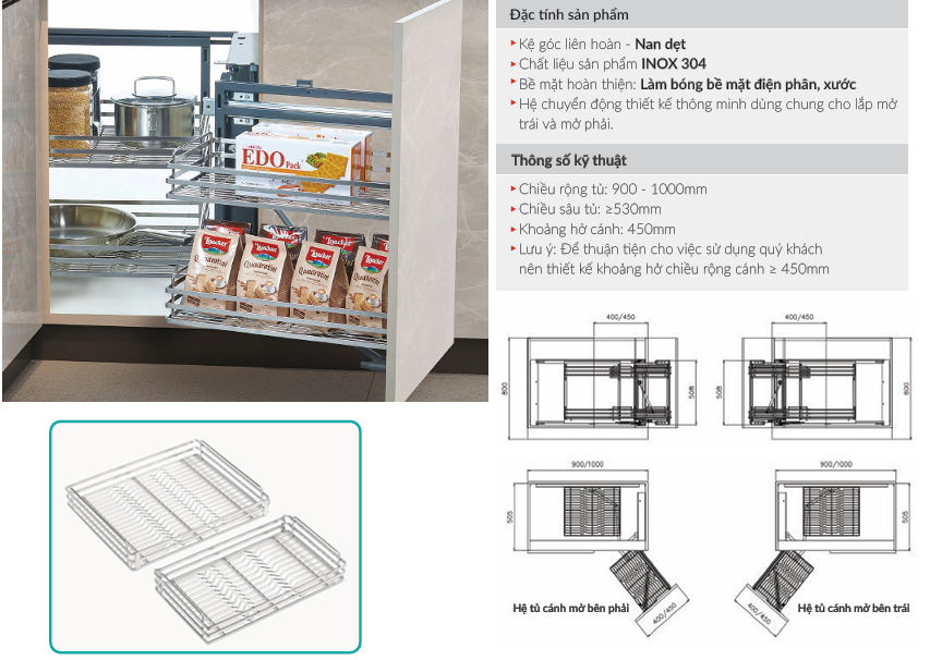 Kệ Góc Liên Hoàn - Nan Dẹt SUS 304  SIRIUS SERIES XMC.45S (L/R)