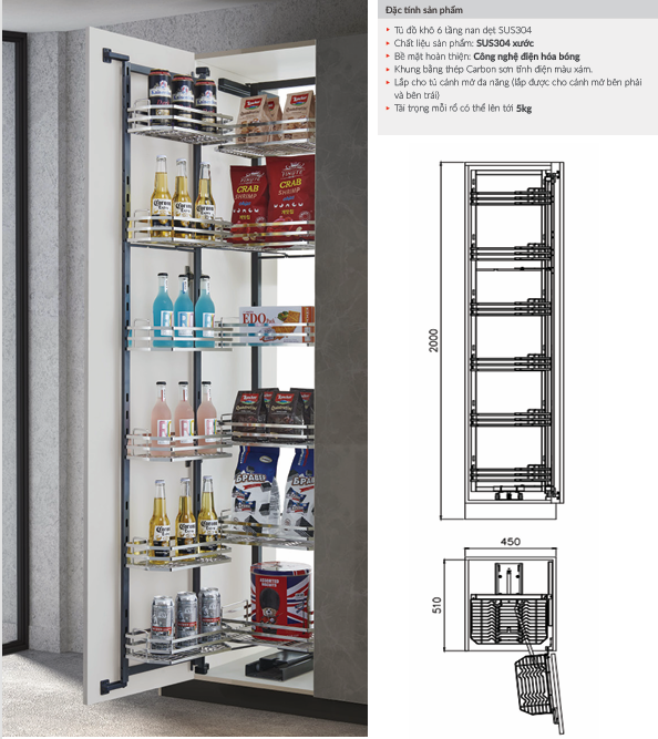 Tủ Đồ Khô Nan Dẹt SUS304 Cánh Mở  SIRIUS SERIES XPR.450S