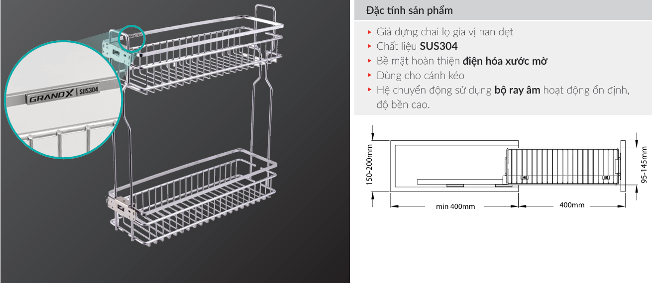 Giá Đựng Chai Lọ Gia Vị Nan Dẹt  SIRIUS SERIES XS.15S