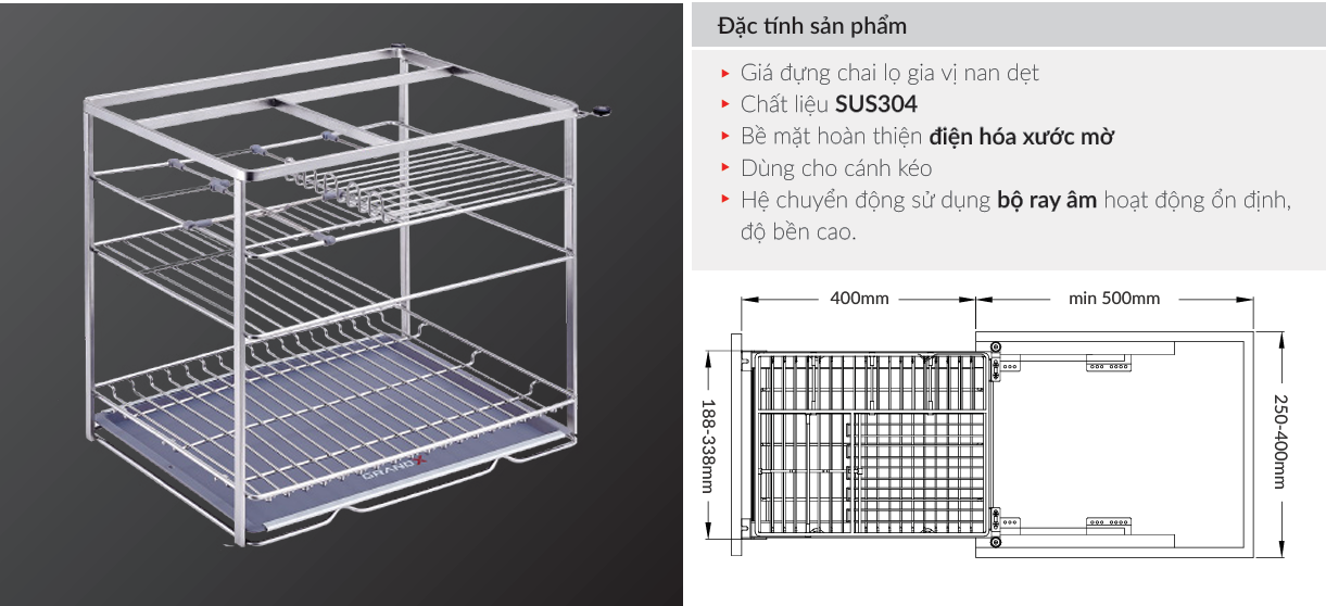 Giá Đựng Chai Lọ Gia Vị Nan Dẹt  SIRIUS SERIES XS.30S