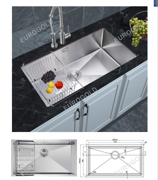Chậu rửa inox SUS304 kèm khay inox, khay gài dao dày 1.0mm  EUS68045