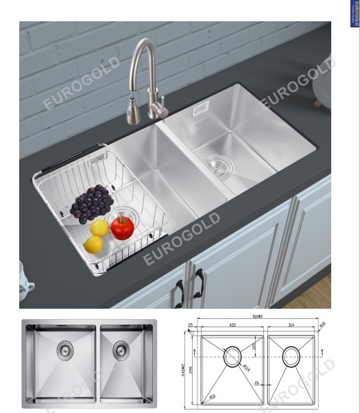 Chậu rửa inox SUS304 kèm khay inox, khay gài dao dày 1.0mm  EUS68144