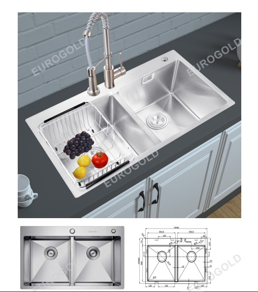 Chậu rửa inox SUS304 kèm khay inox, khay gài dao dày 1.0mm  EUS47878