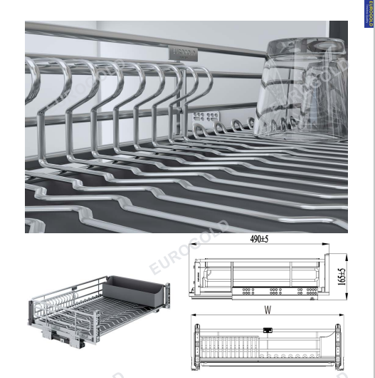 Giá Xoong Nồi- Bát Đĩa SUS304 Nan OVal - Ray Giảm Chấn EPV6080