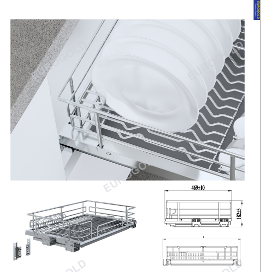 Giá Xoong Nồi- Bát Đĩa SUS304 Nan OVal - Ray Giảm Chấn EPV6080
