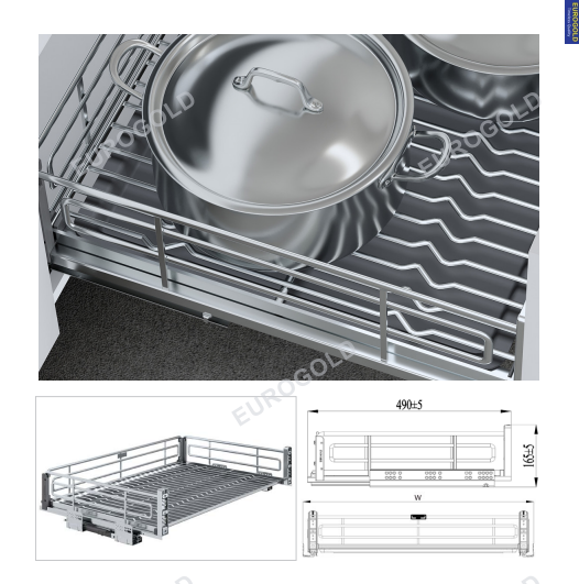 Giá Xoong Nồi- Bát Đĩa SUS304 Nan OVal - Ray Giảm Chấn EPV5090